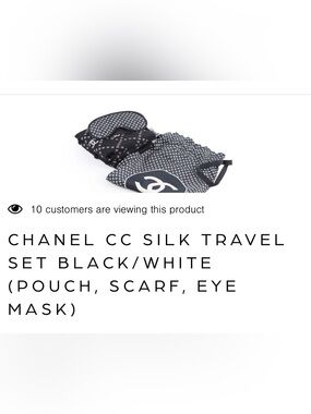 CHANEL CC Silk Travel Set. Black & White (Pouch, Scarf, Eye Mask)